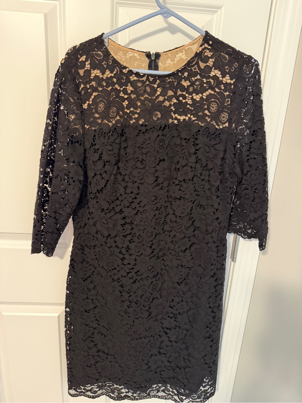 Ralph Lauren Black Lace Midi Dress with Nude Lining Accents